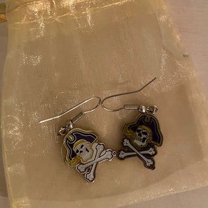 purple and gold ECU pirate earrings